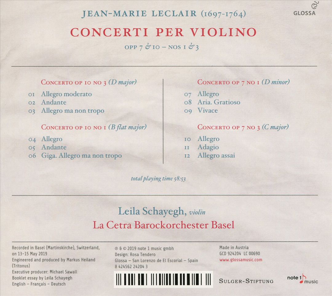 Jean-Marie Leclair: Concerti per Violino Opp. 7 & 10 - Nos. 1 & 3 cover art