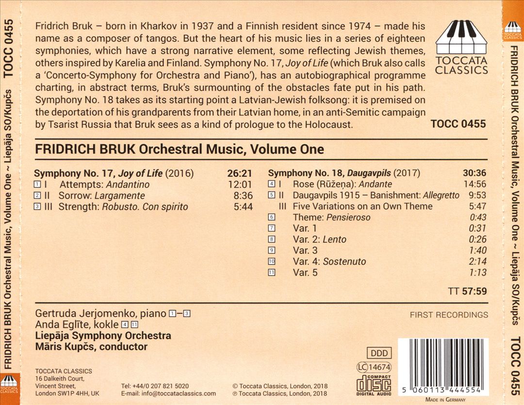Fridrich Bruk: Orchestral Music, Vol. 1 cover art
