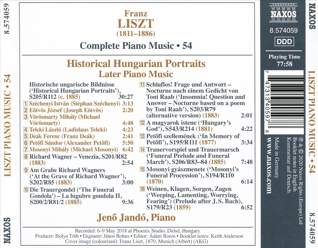 Franz Liszt: Historical Hungarian Portraits cover art