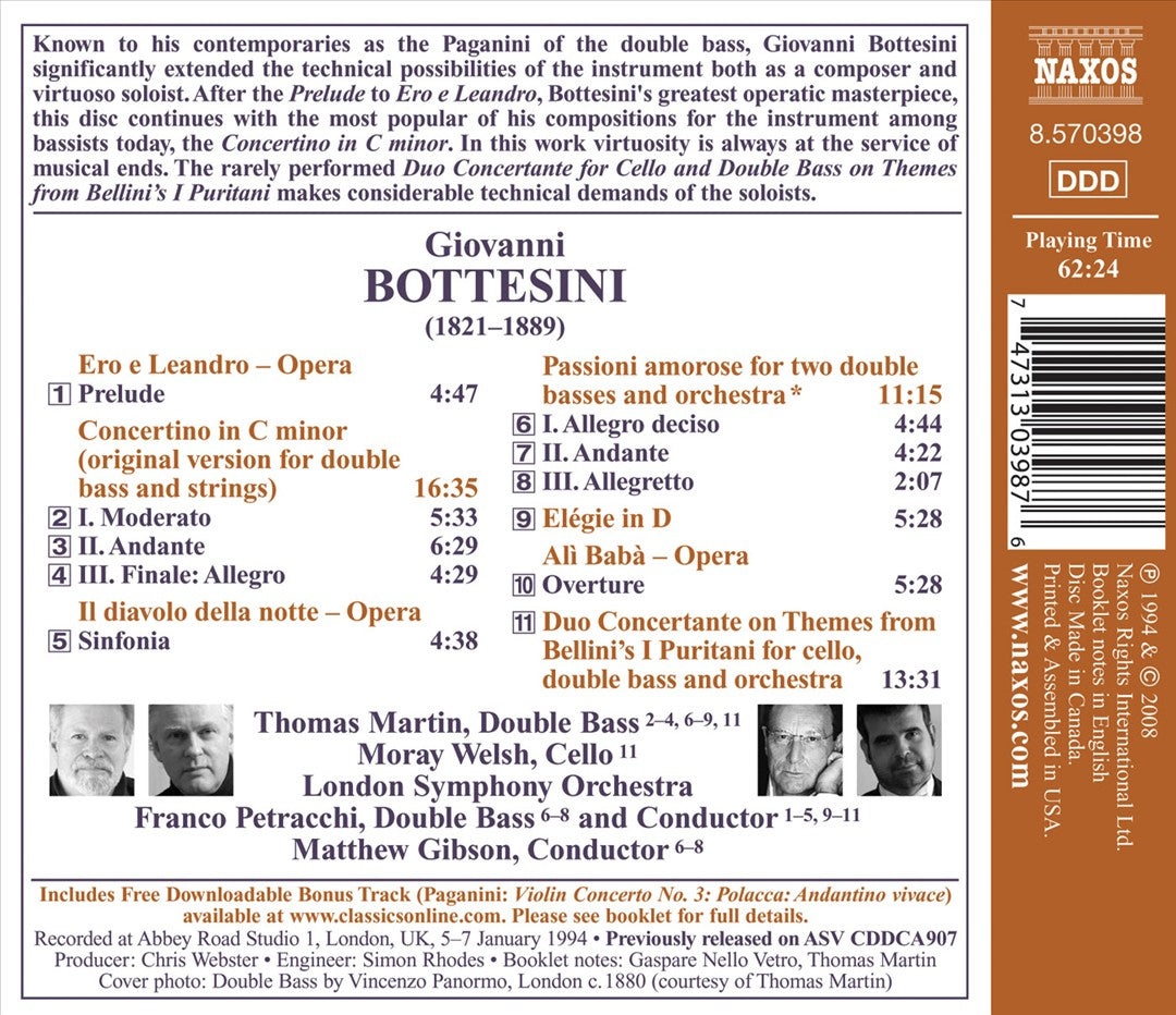 Bottesini: Concertino in C minor; Duo Concertante on Themes from Bellini's I Puritani cover art