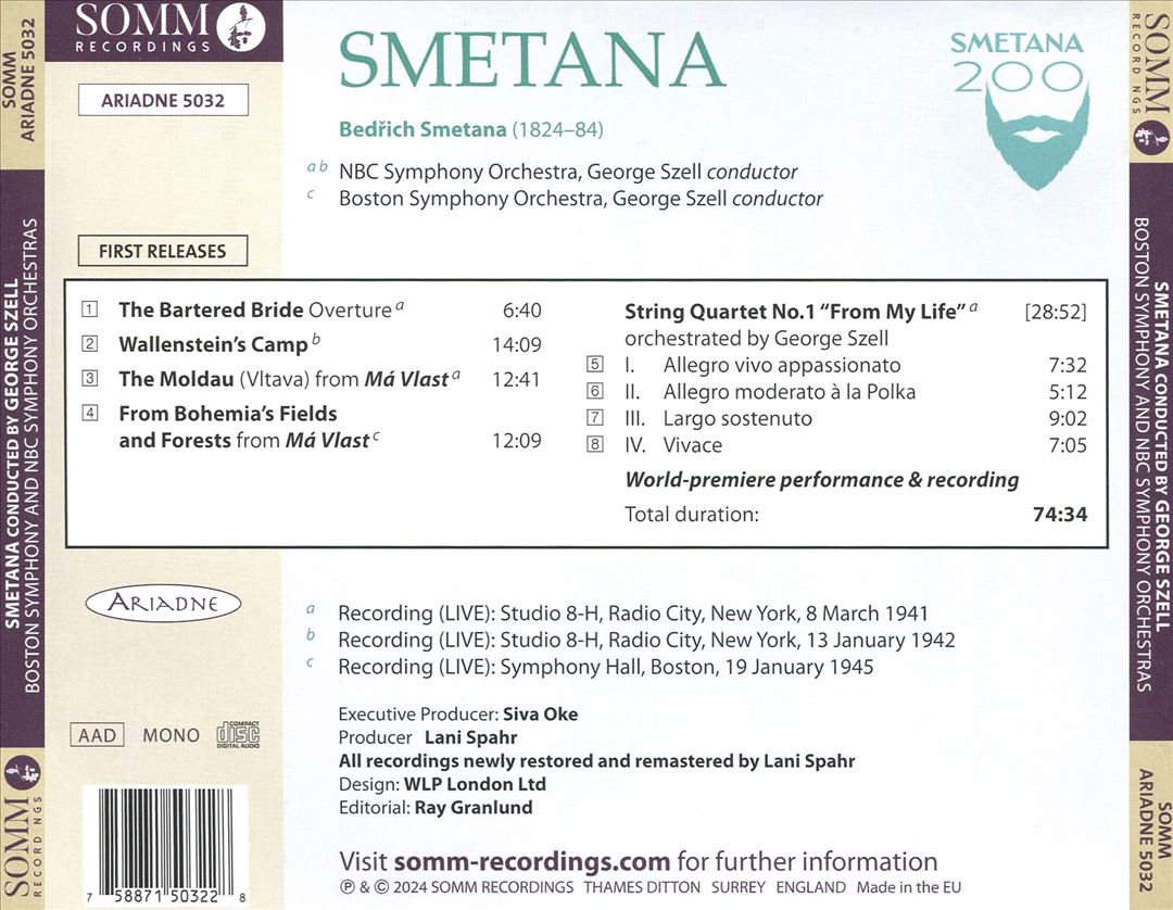 Bedrich Smetana: Bartered Bride Overture; Má Vlast excerpts; Wallensteins's Camp; String Quartet No. 1 cover art