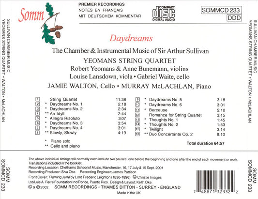 Daydreams: The Chamber and Instrumental Music of Arthur Sullivan cover art