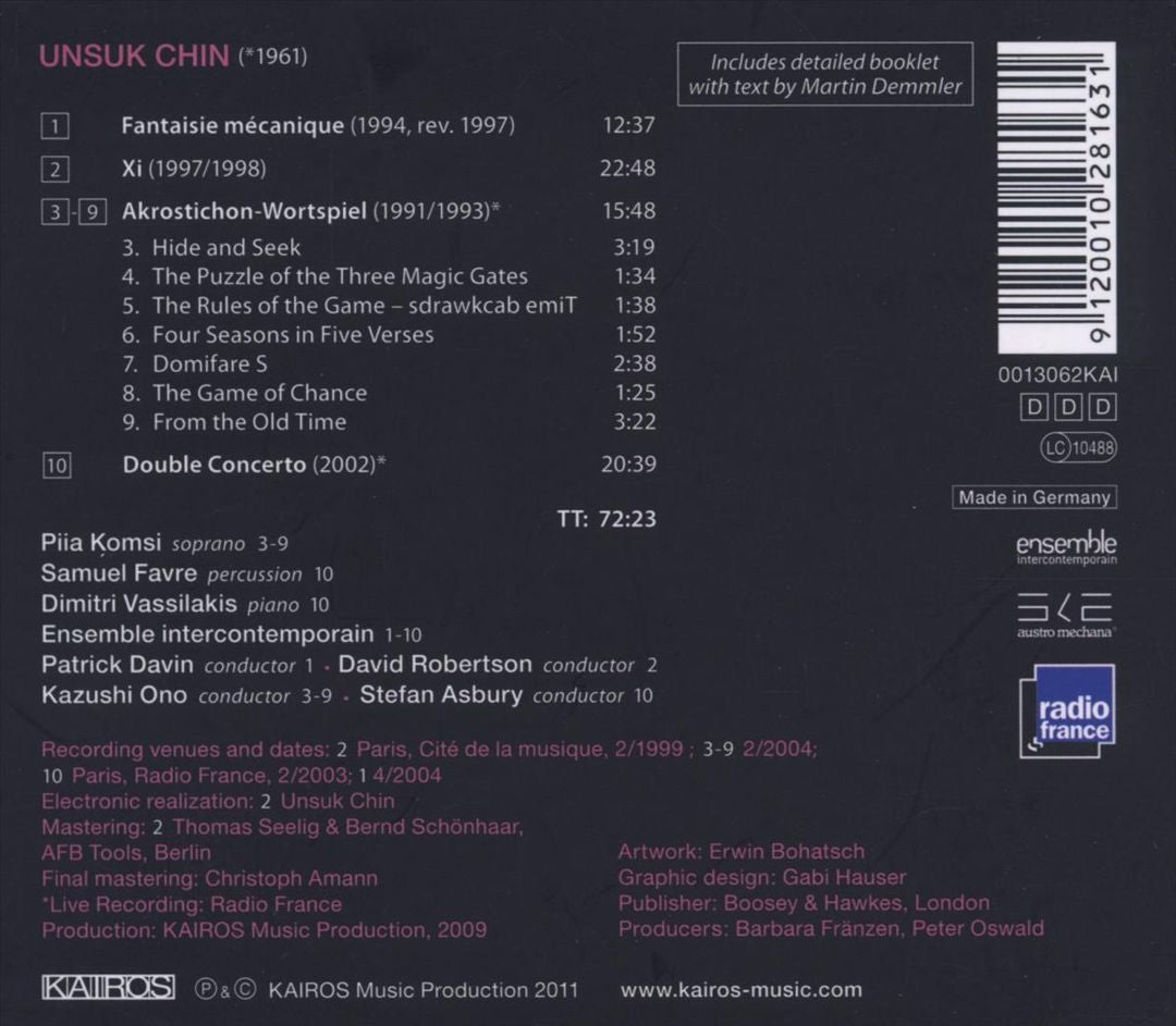 Unsuk Chin: Fantaisie Mécanique; Xi; Akrostichon-Wortspiel; Double Concerto cover art