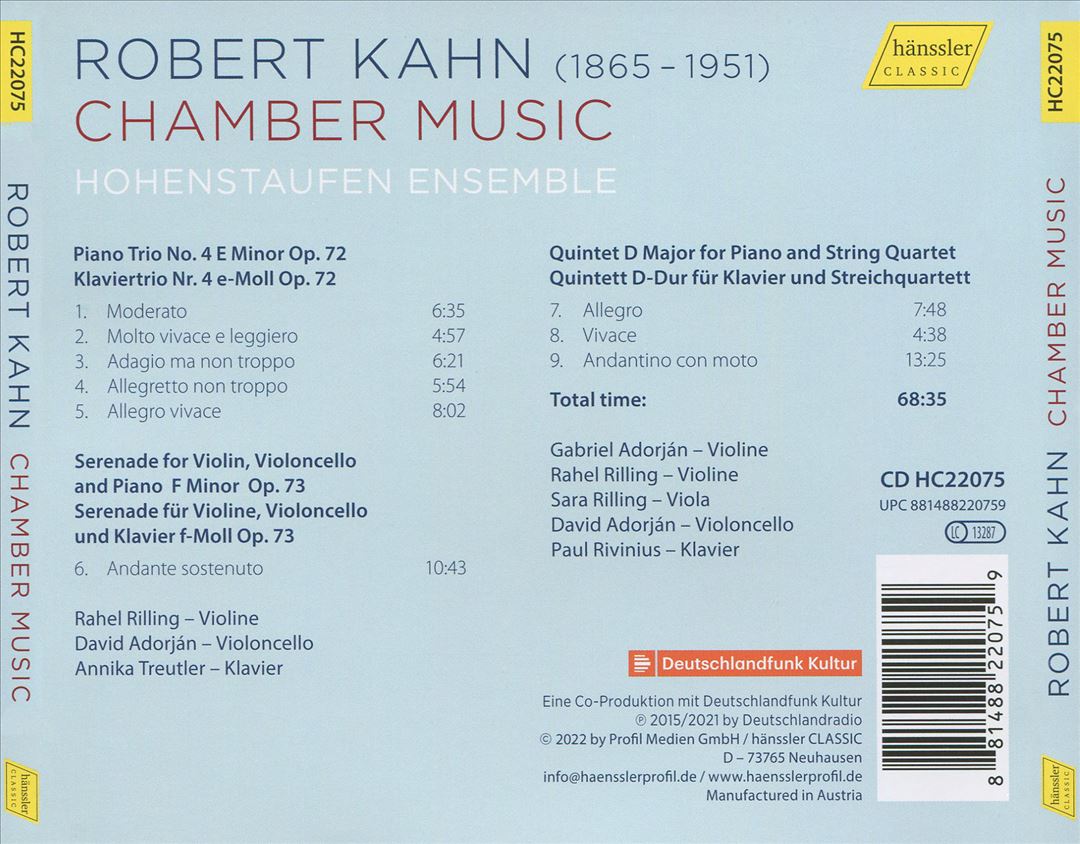 Robert Kahn: Chamber Music cover art