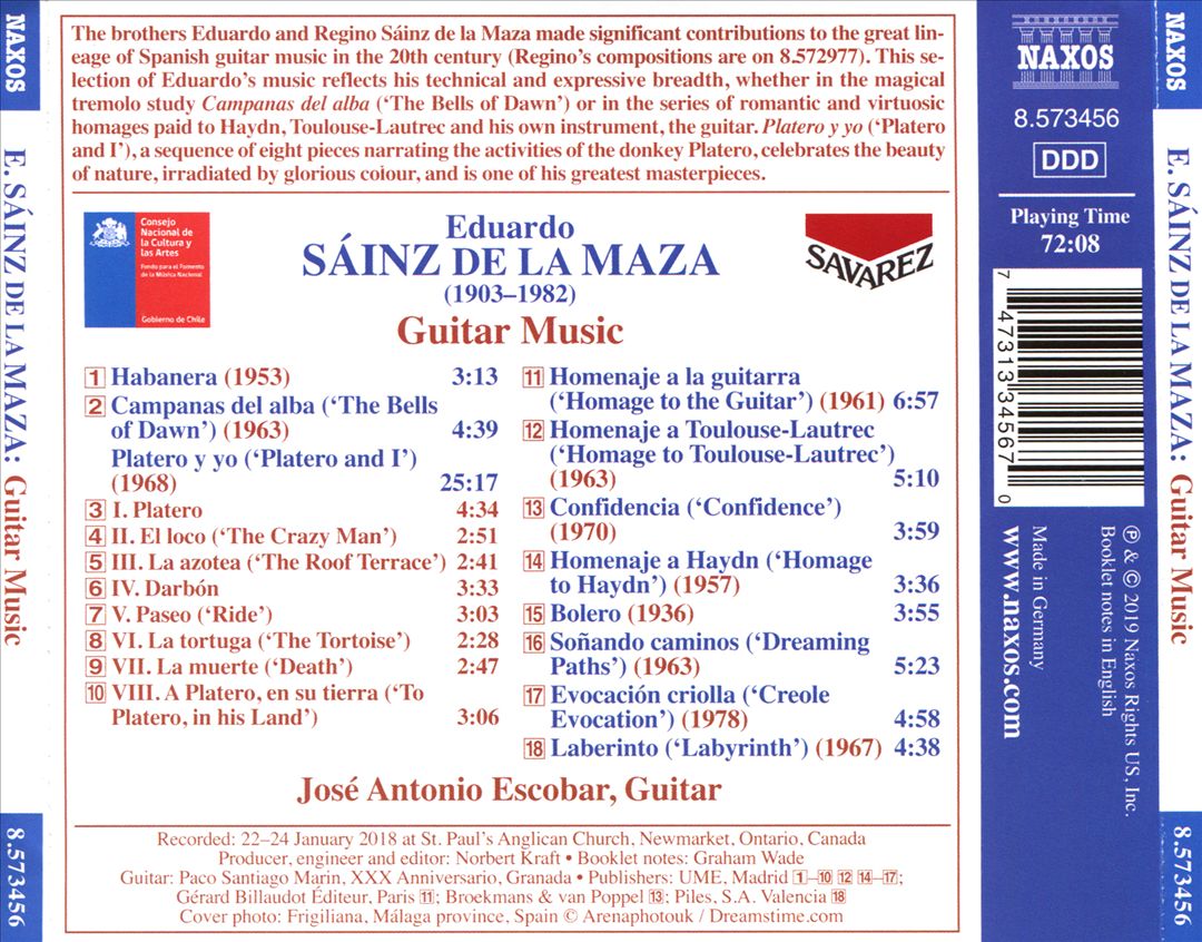 Sáinz de la Maza: Guitar Music - Platero y yo; Campanas del alba; Habanera cover art