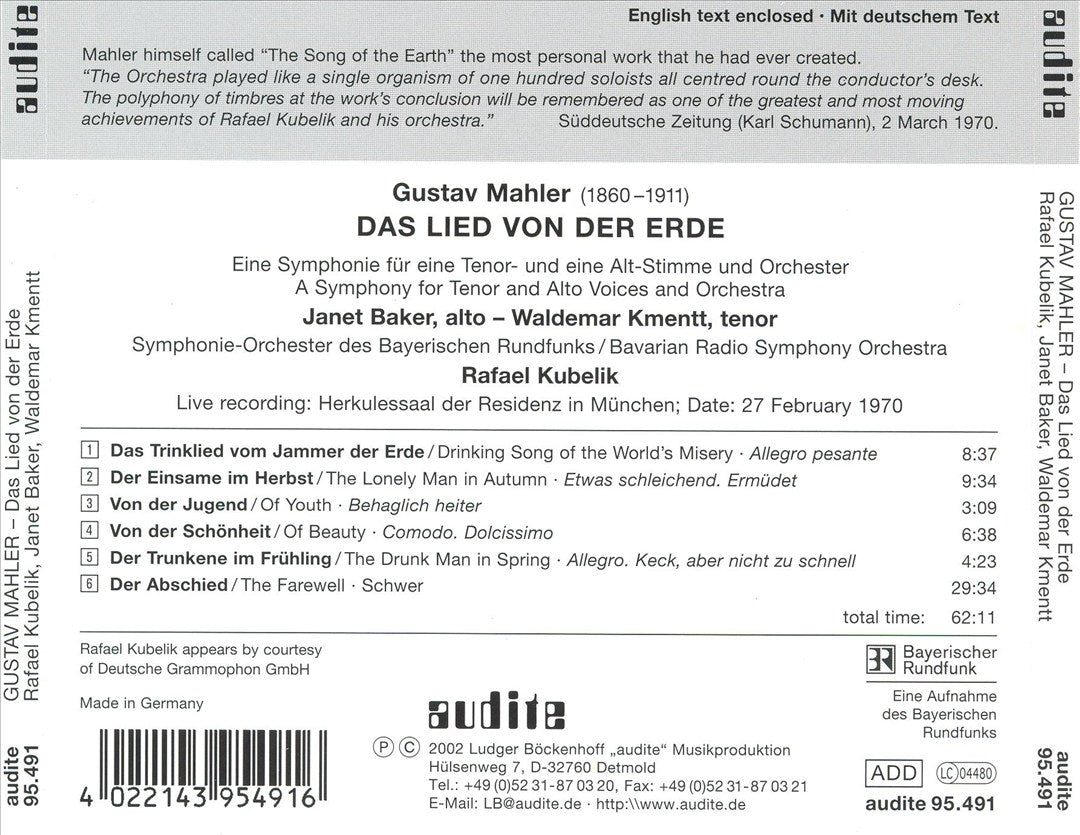 Mahler: Das Lied von der Erde cover art