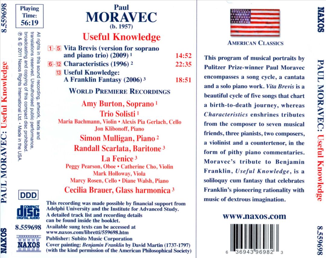 Paul Moravec: Useful Knowledge; Vita Brevis; Characteristics cover art