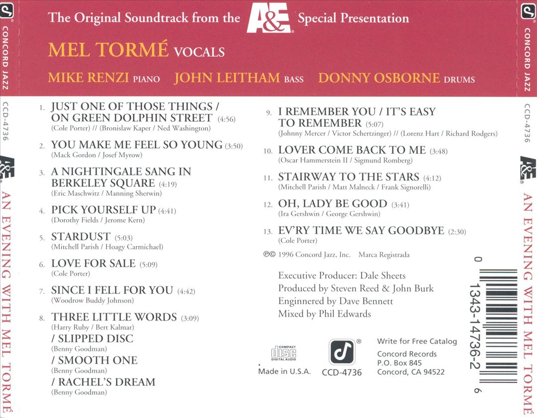 A&E Presents an Evening With Mel Tormé: Live From the Disney Institute cover art