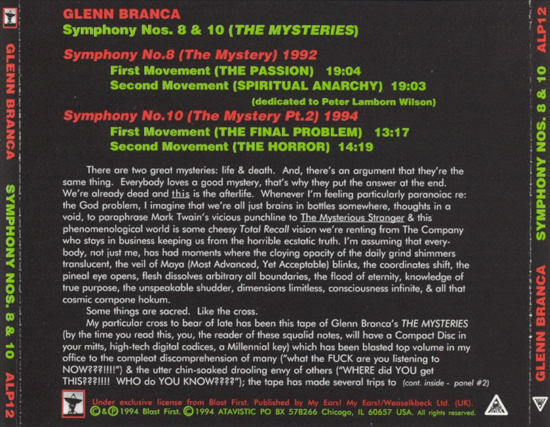 Glenn Branca: Symphony Nos. 8 & 10 "The Mysteries" cover art