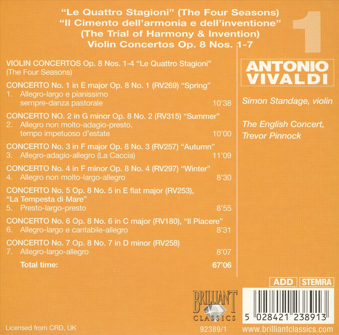 Vivaldi: The Four Seasons; The Trial of Harmony & Invention Violin Concertos Op. 8 Nos. 1-7 cover art
