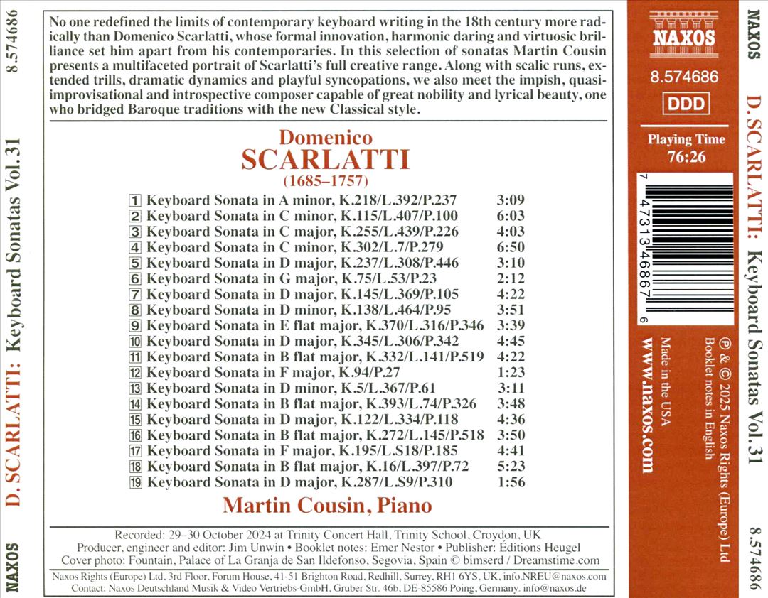 Domenico Scarlatti: Complete Keyboard Sonatas, Vol. 31 cover art
