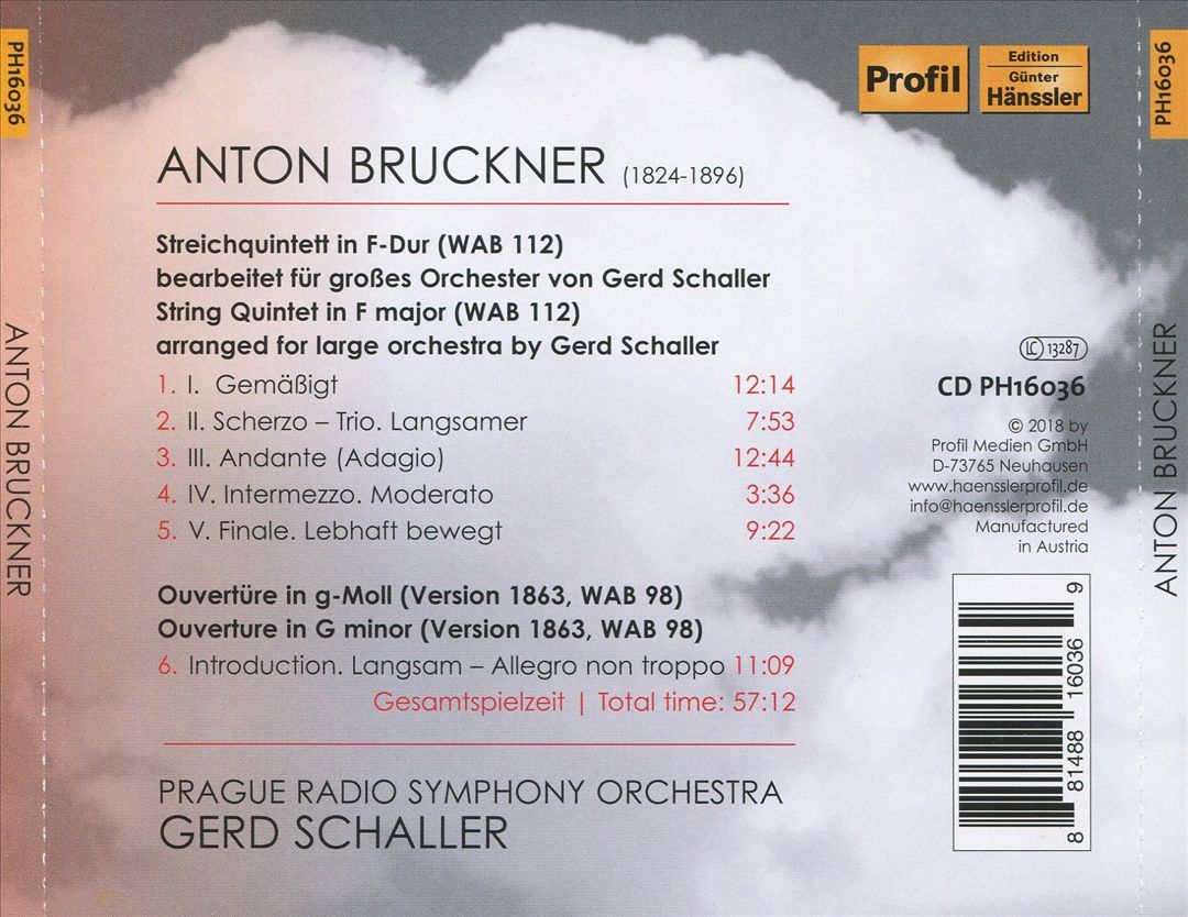 Bruckner: Quintet in F major; Ouverture in G minor cover art