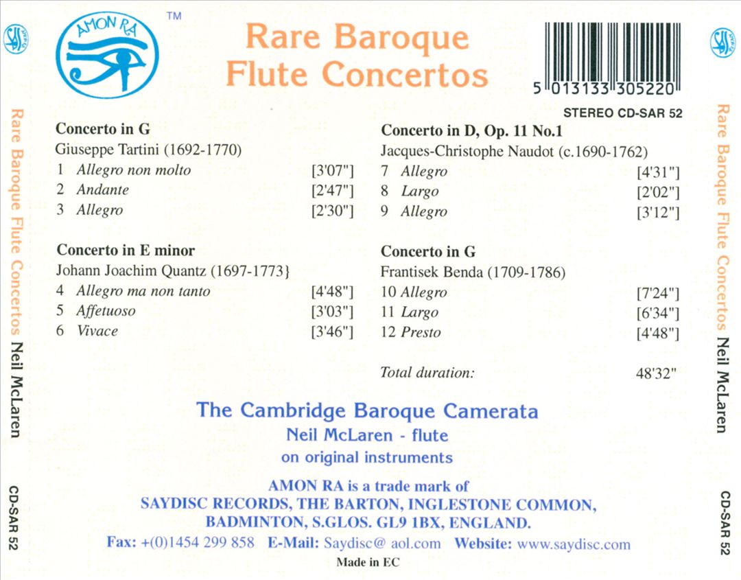 Rare Baroque Flute Concertos cover art