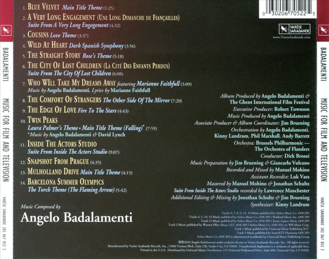 Angelo Badalamenti: Music for Film and Television cover art