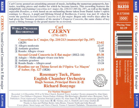 Carl Czerny: Second Grand Concerto in E flat major; Concertino Rondino cover art