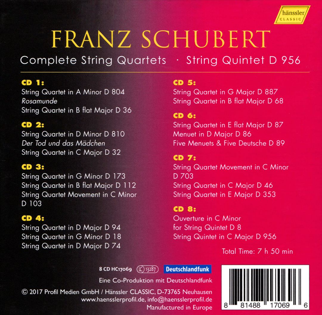 Schubert: Complete String Quartets; String Quintet, D. 956 (CD 1-5 of 8) cover art