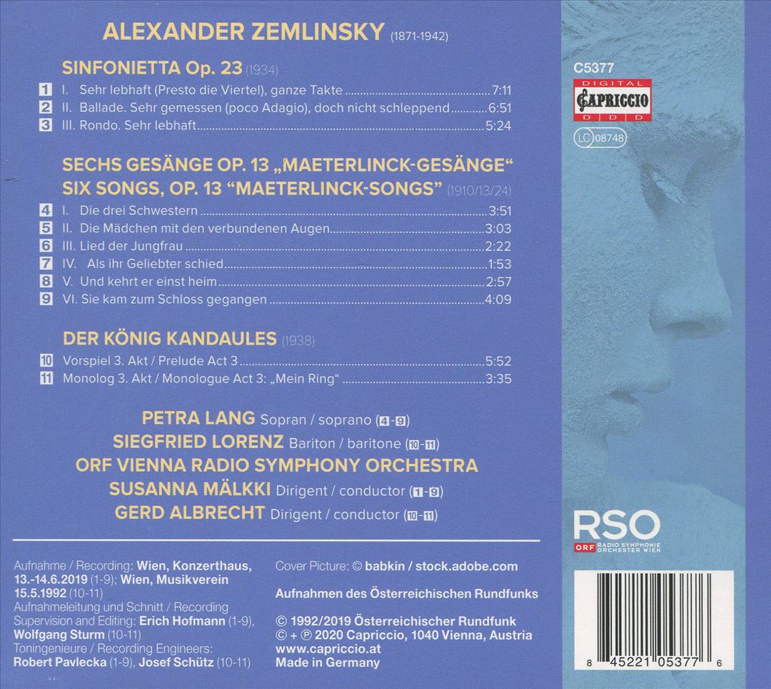 Zemlinsky: Sinfonietta Op. 23; Six Maeterlinck Songs Op. 13; König Kandaules cover art