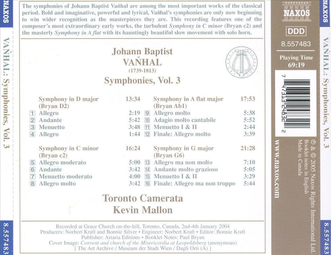 Vanhal: Symphonies, Vol. 3 cover art