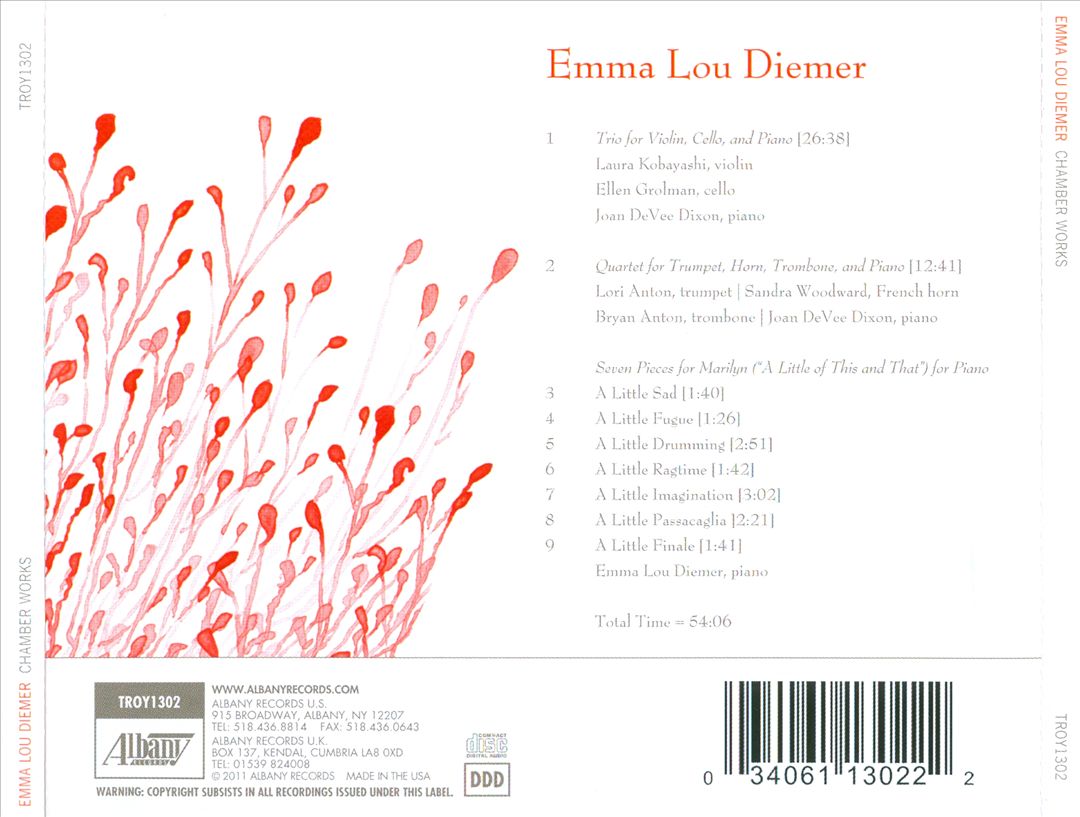 Emma Lou Diemer: Trio for Violin, Cello & Piano; Quartet for Trumpet, Horn, Trombone & Piano; Seven Pieces for Marilyn cover art