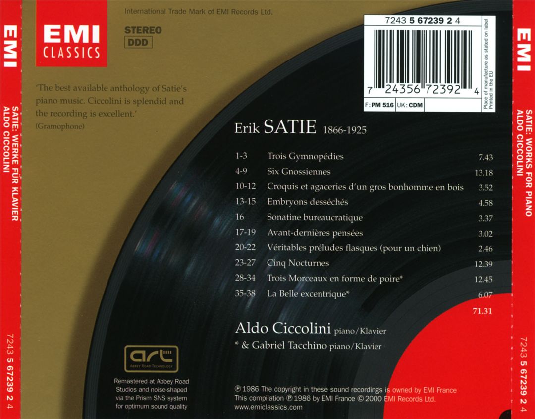Satie: Gymnopedies; Gnossiennes; Nocturnes; La Belle excentrique; Trois Morceaux en forme de poire cover art
