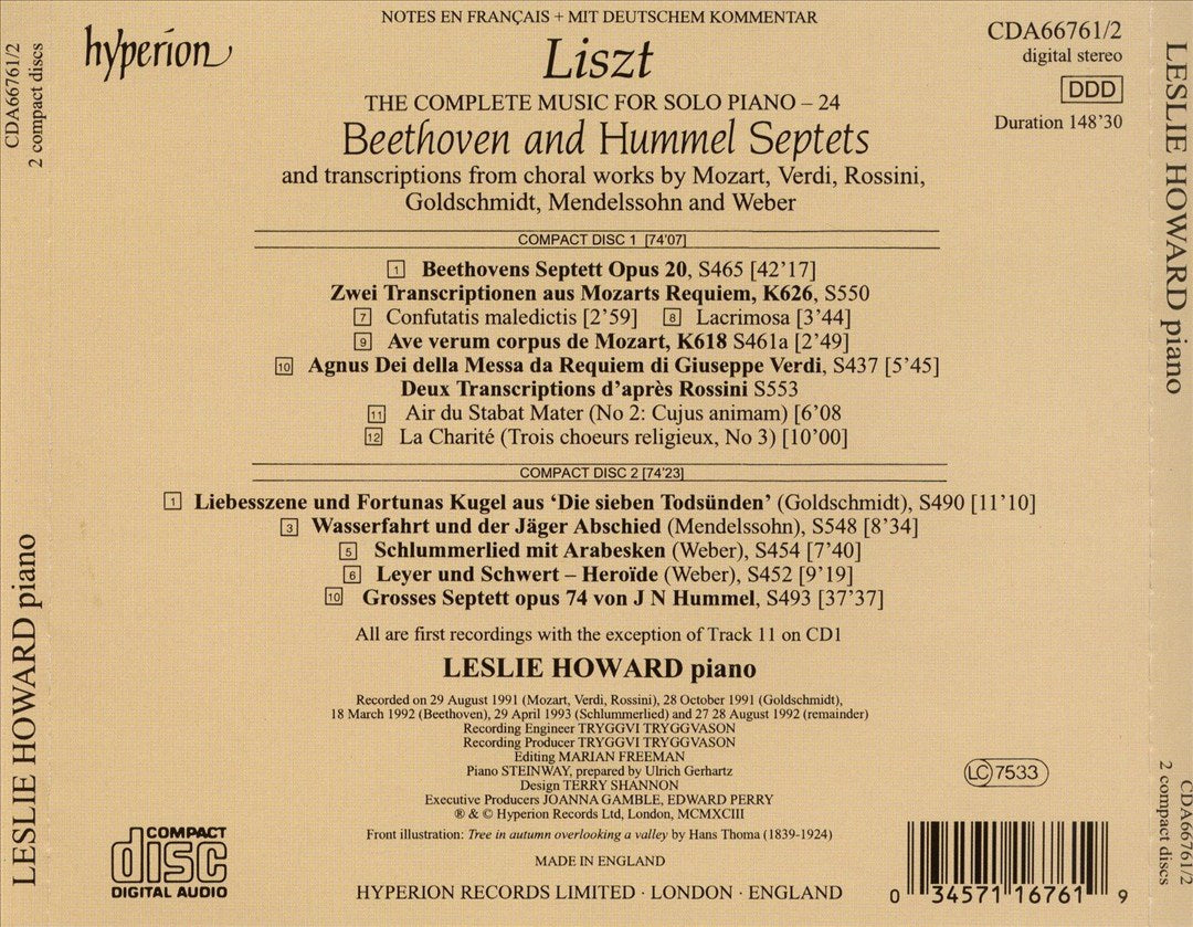 Liszt: Beethoven & Hummel Septets and Other Transcriptions cover art