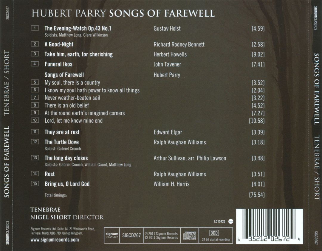 Hubert Parry: Songs of Farewell cover art