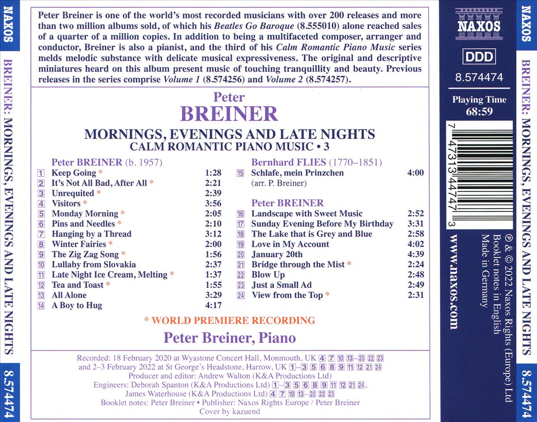 Peter Breiner: Mornings, Evenings and Late Nights - Calm Romantic Piano Music cover art