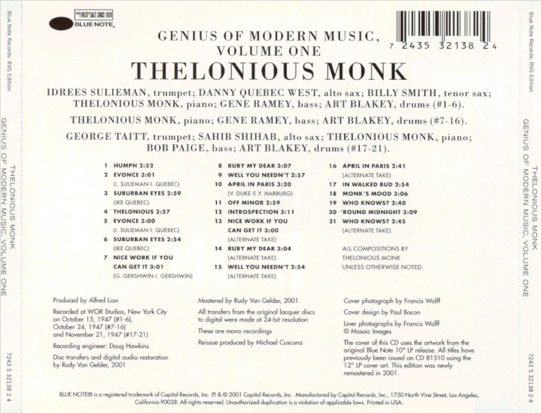 Genius of Modern Music, Vol. 1 [2001 Bonus Tracks] cover art