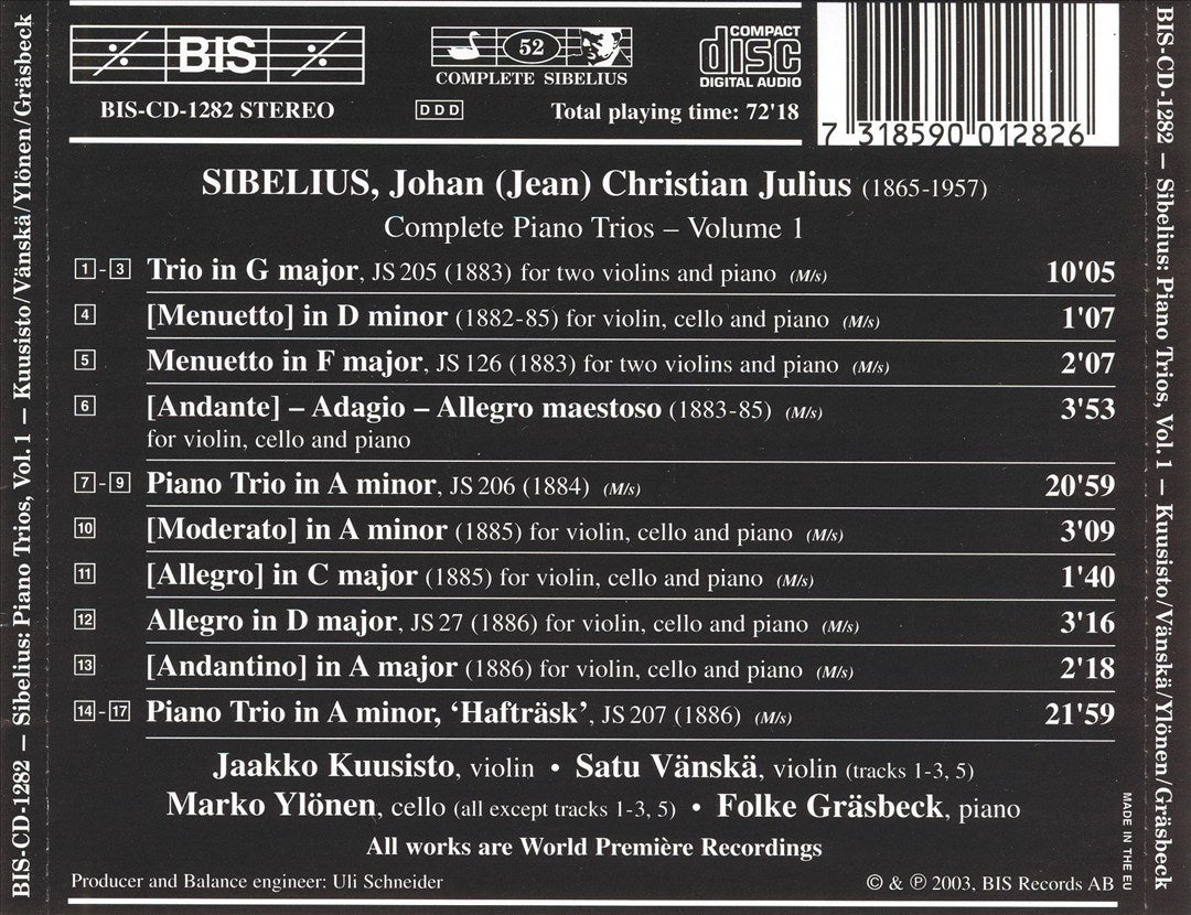 Sibelius: Complete Piano trios, Vol. 1 cover art