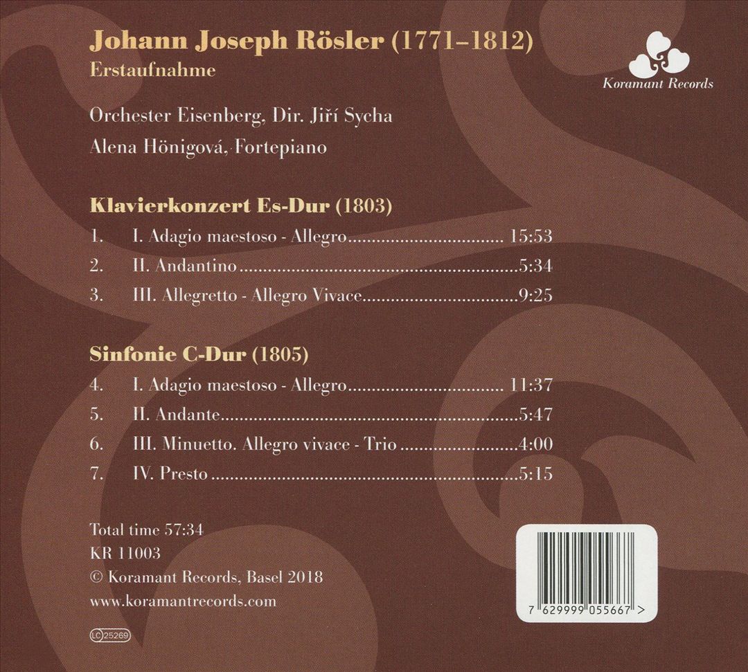 Johan Joseph Rosler: Klavierkonzert Es-dur; Sinfonie C-Dur cover art
