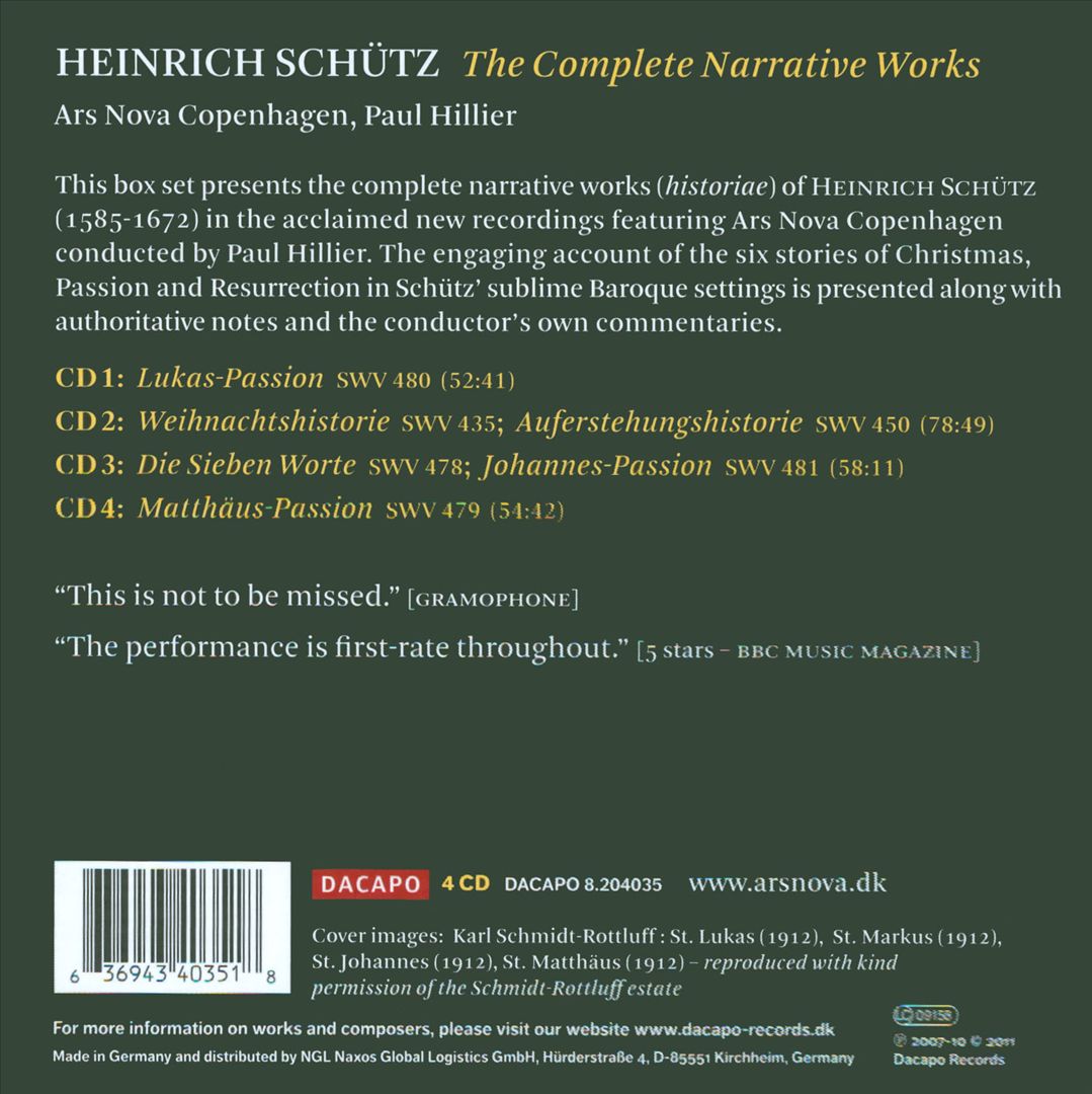 Heinrich Schütz: The Complete Narrative Works cover art