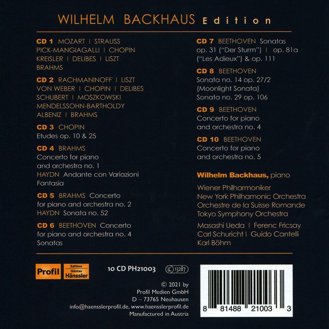 Wilhelm Backhaus Edition: Recordings 1908-1961 cover art