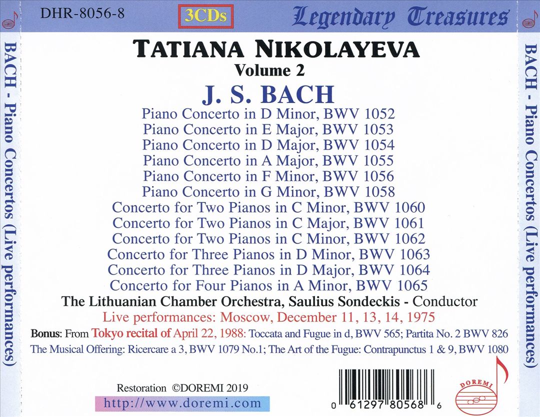 Tatiana Nikolayeva, Vol. 2: Bach Piano Concertos cover art