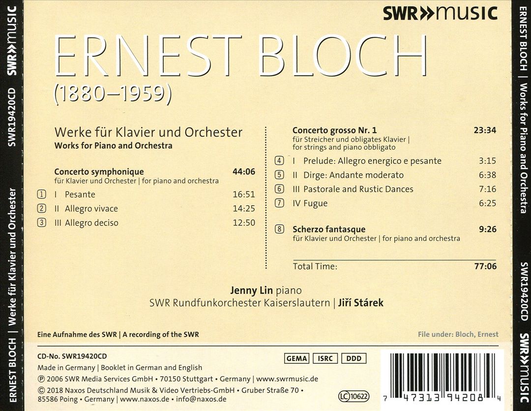 Ernest Bloch: Works for Piano and Orchestra cover art