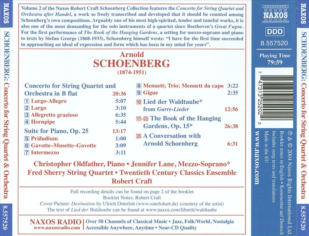 Schoenberg: Concerto for String Quartet; Lied der Waldtaube; The Book of the Hanging Gardens cover art