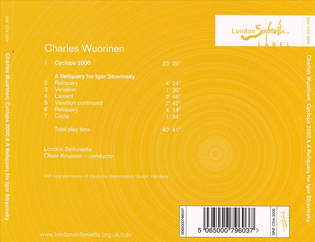 Charles Wuorinen: Cyclops 2000; A Reliquary for Igor Stravinsky cover art