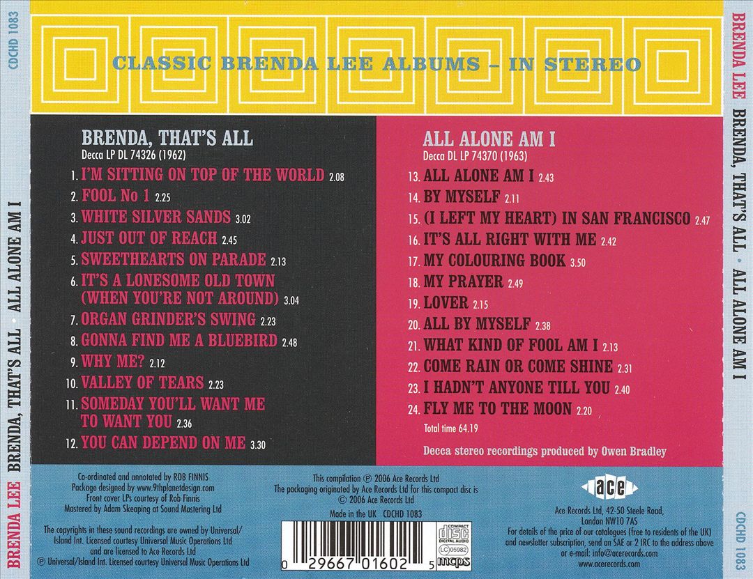 Brenda, That's All/All Alone Am I cover art