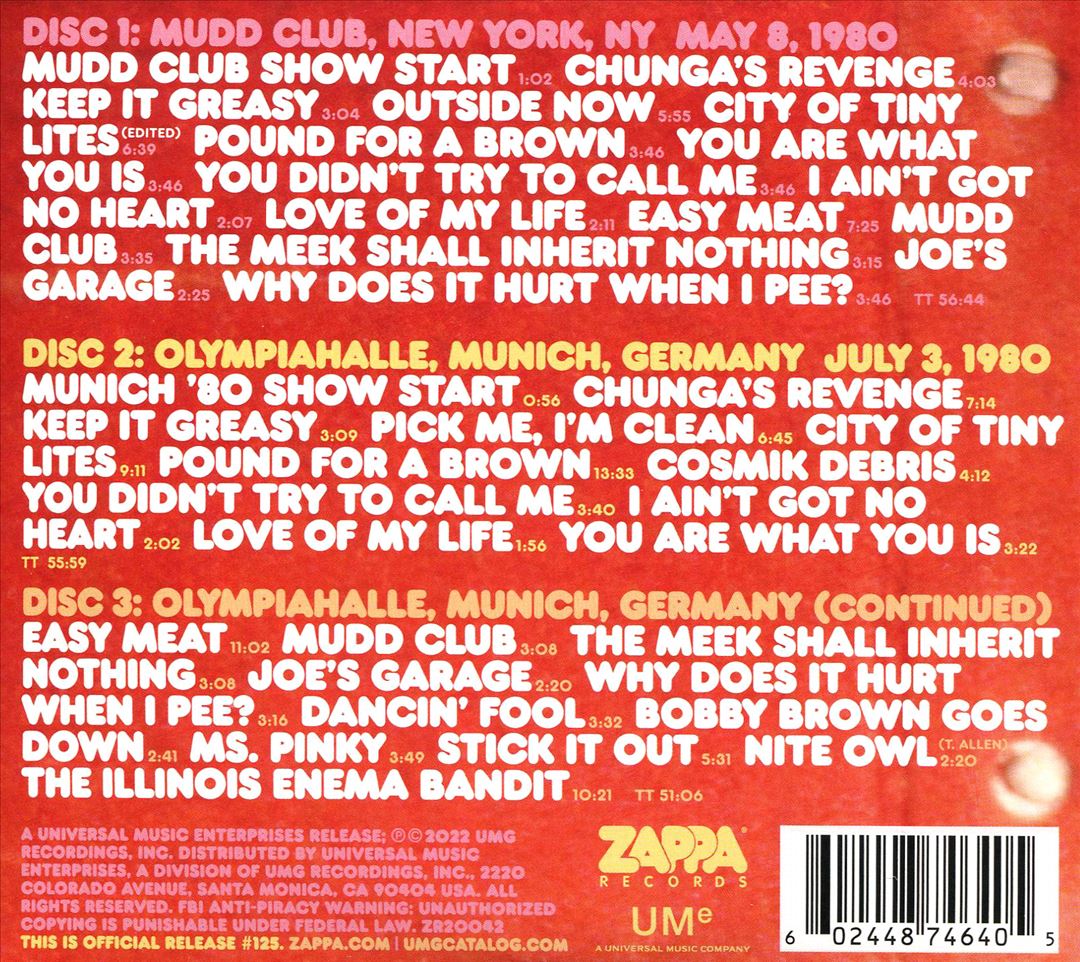 Zappa '80: Mudd Club/Munich cover art