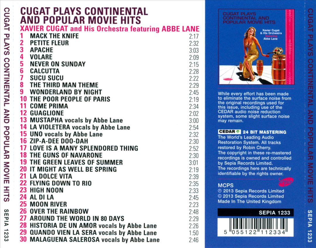 Cugat Plays Continental and Popular Movie Hits cover art