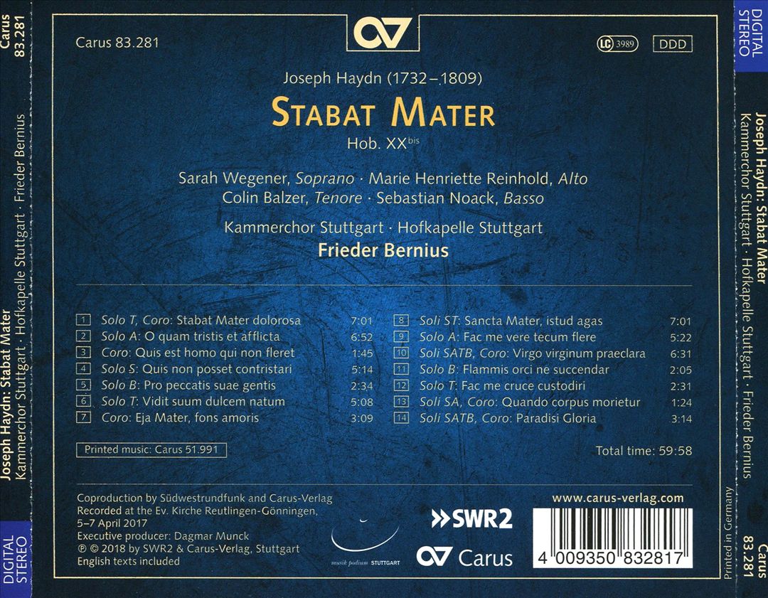 Joseph Haydn: Stabat Mater, Hob. XXbis cover art