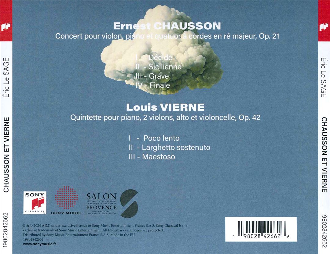 Ernest Chausson: Concert pour piano, violon et quatuor; Louis Vierne: Quintette pour piano et cordes cover art