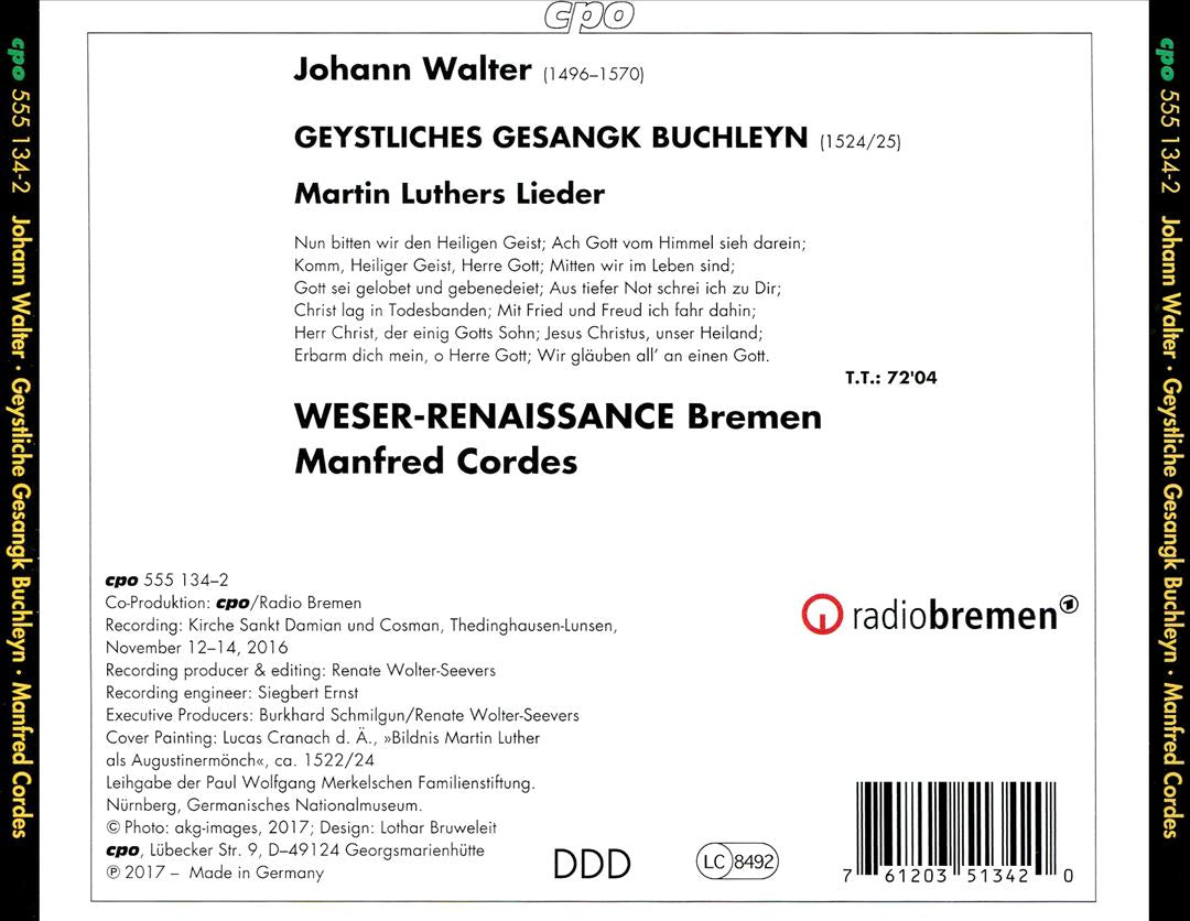 Johann Walter: Geystliches Gesangk Buchleyn - Martin Luthers Lieder cover art