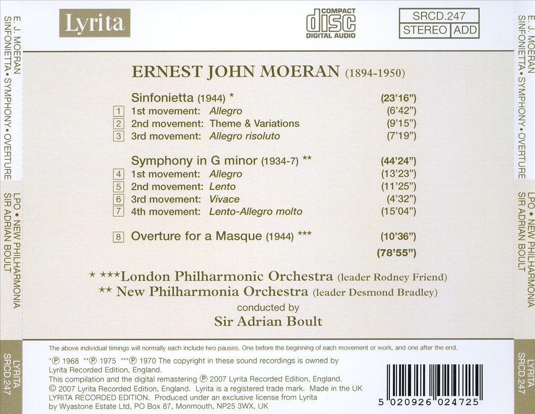 E.J. Moeran: Sinfonietta; Symphony; Overture for a Masque cover art