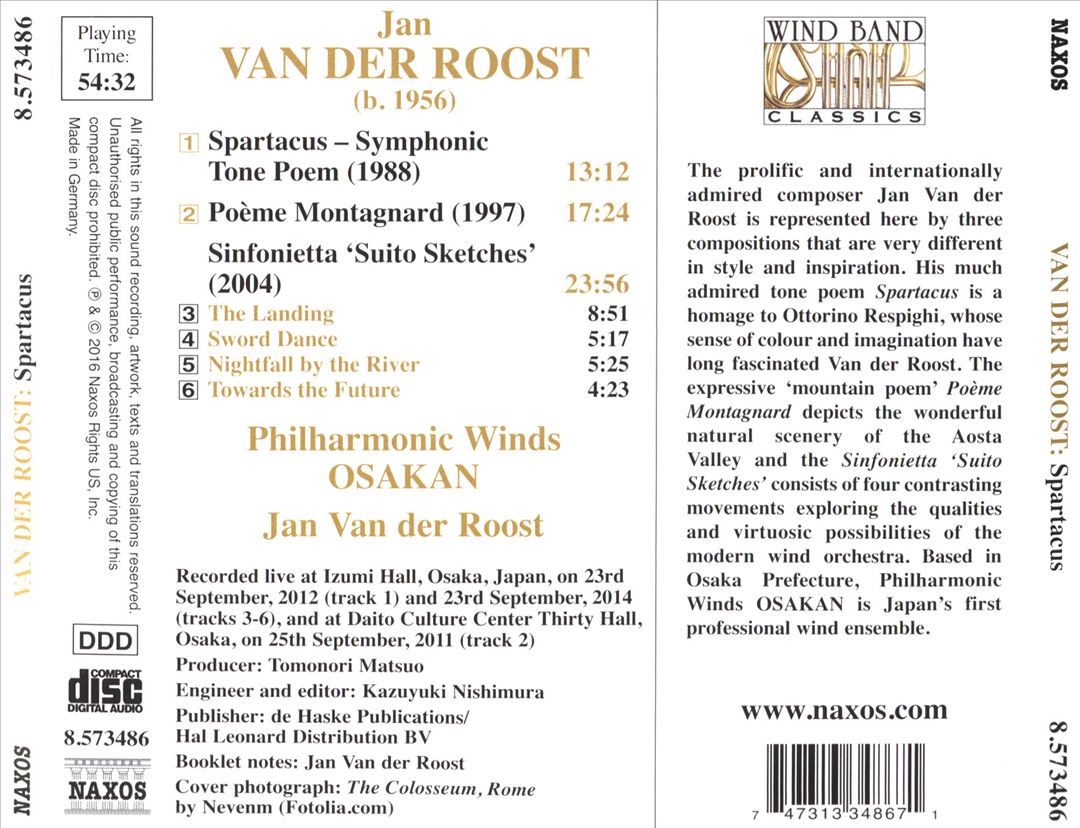 Jan Van der Roost: Spartacus; Poème Montagnard; Sinfonietta 'Suito Sketches' cover art