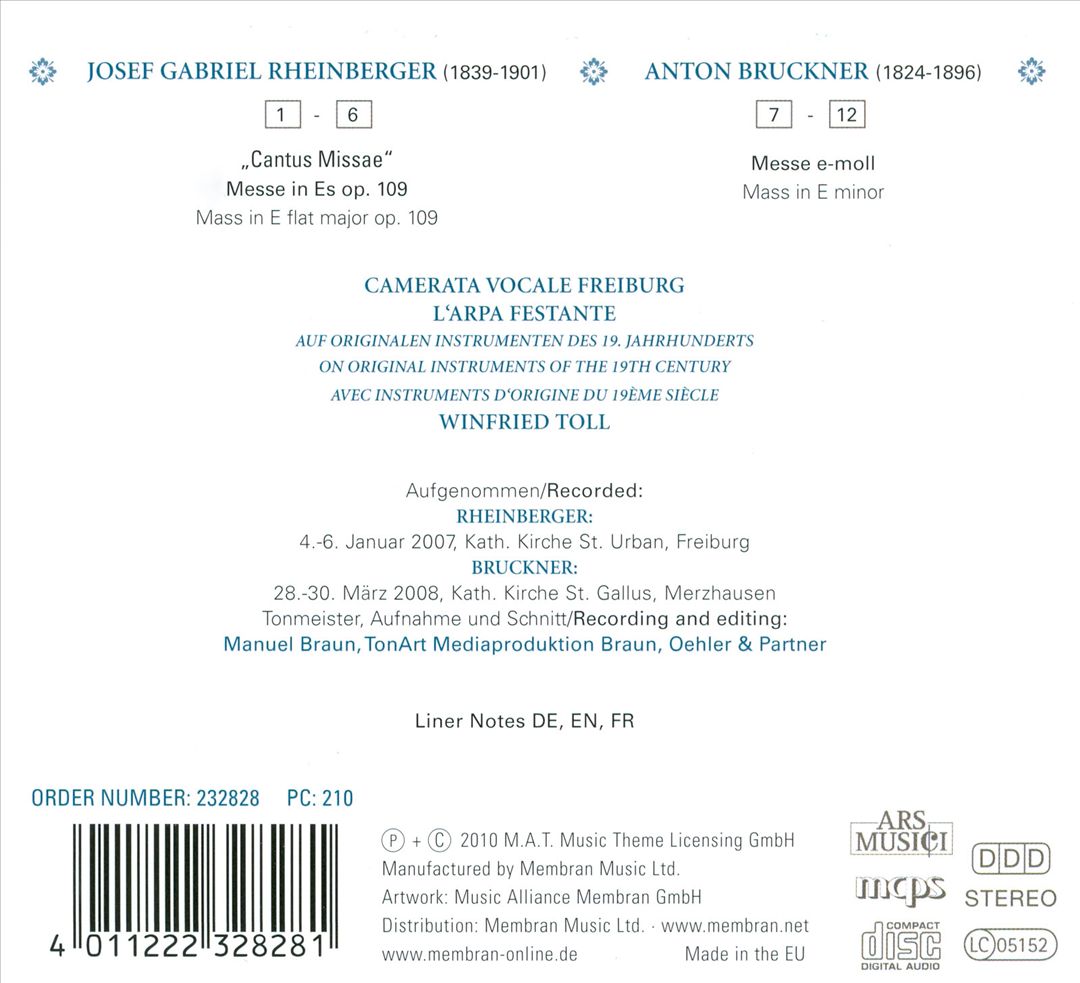 Rheinberger: Cantus Missae; Bruckner: Mass in E minor cover art