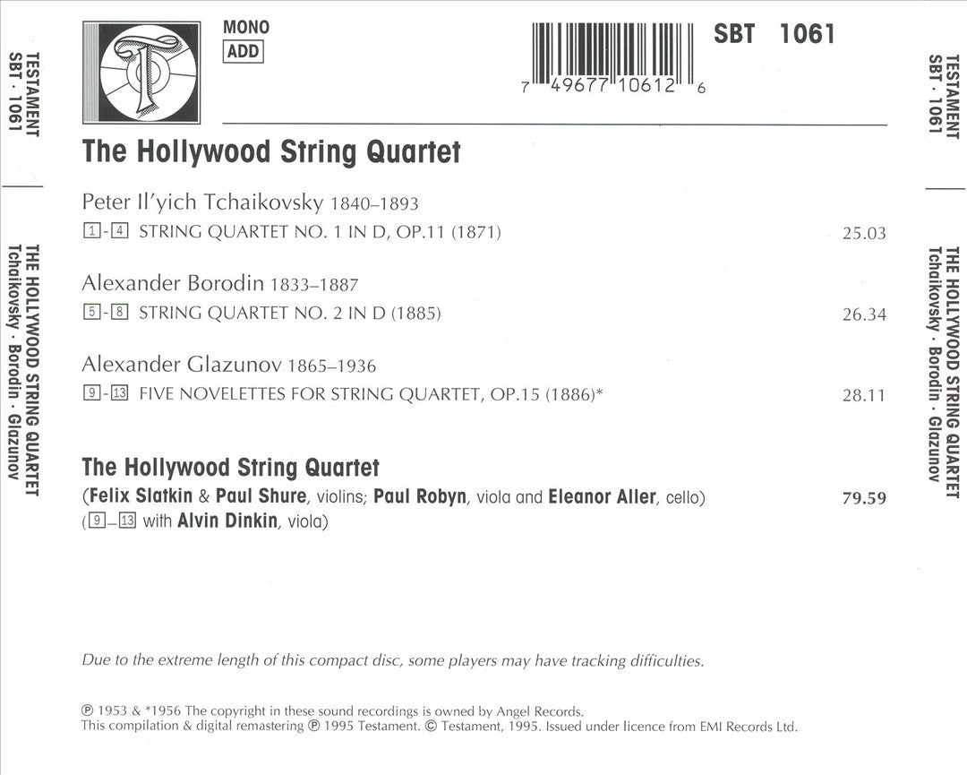 Hollywood String Quartet plays Tchaikovsky, Borodin, & Glazunov cover art