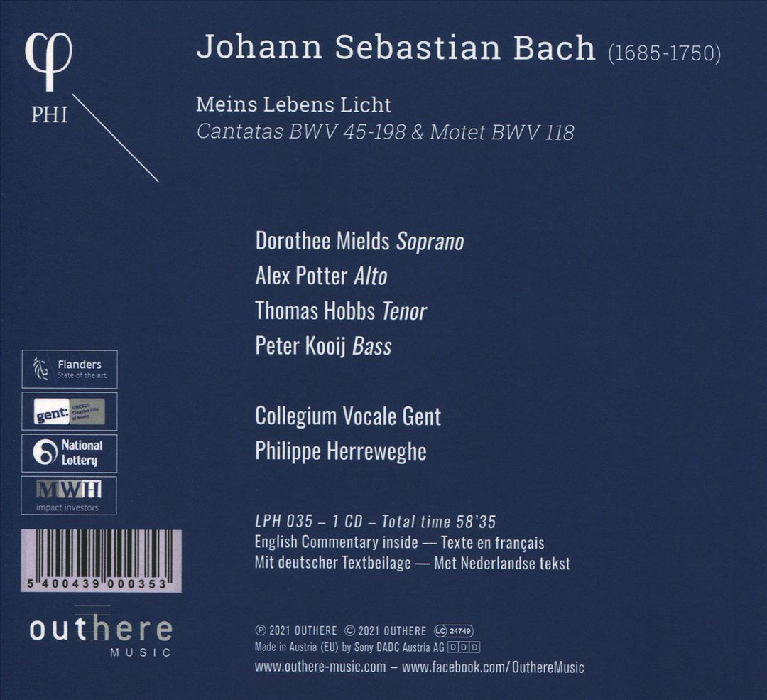 Johann Sebastian Bach: Meins Lebens Licht - Cantatas BWV 45, 198 & Motet BWV 118 cover art