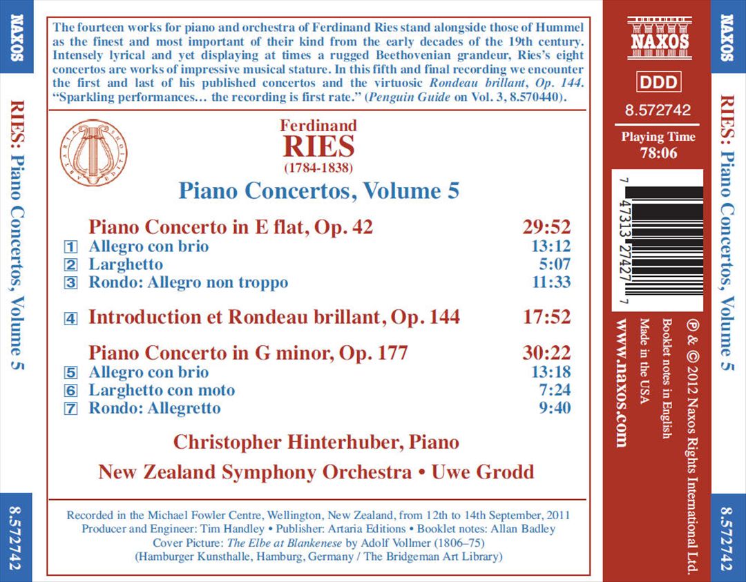 Ferdinand Ries: Piano Concertos, Vol. 5 cover art