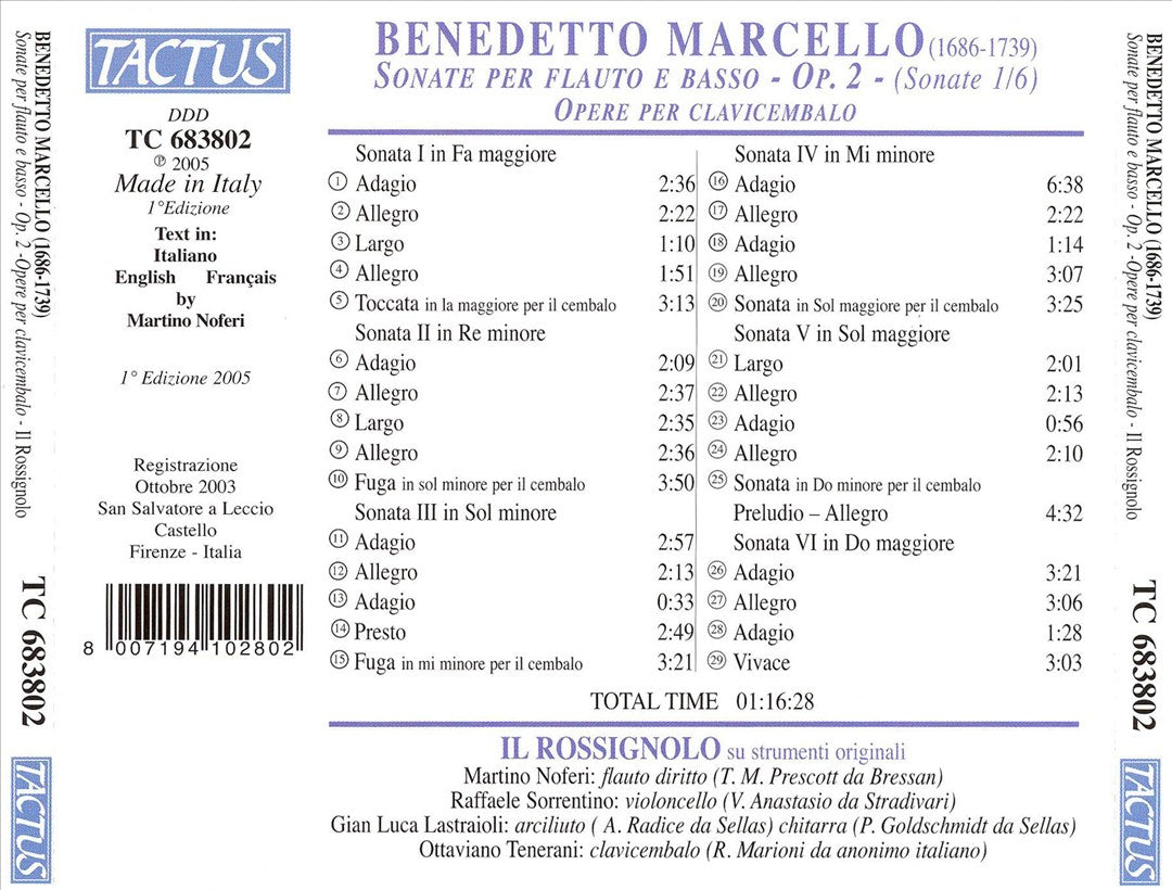 Benedetto Marcello: Sonate per Flauto e Basso, Op. 2 (Sonate 1/6); Opere per Clavicembalo cover art