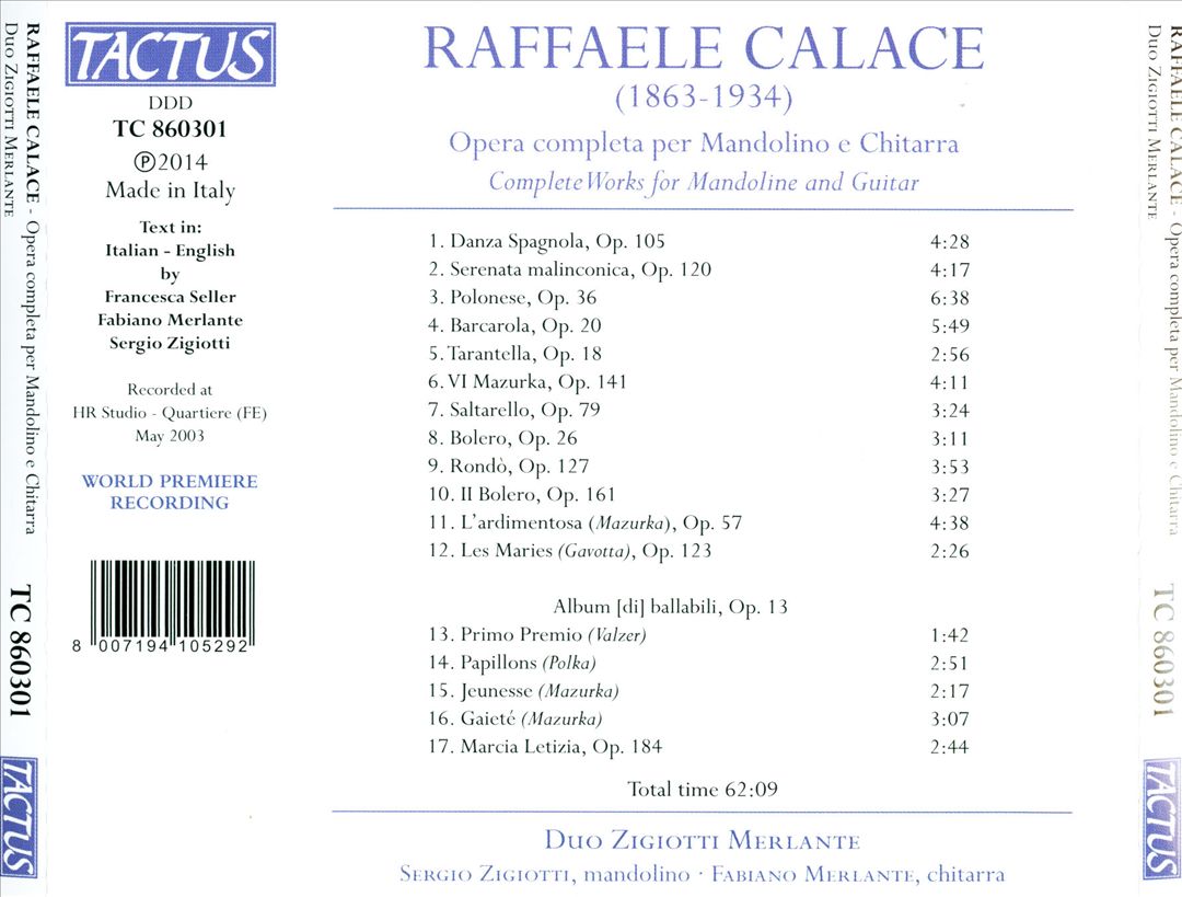 Raffaele Calace: Opera Completa per Mandolino e Chitarra cover art